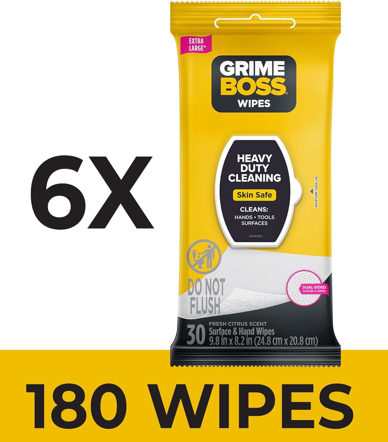 Grime Boss Heavy Duty Wipes (6 x 30ct) | Wet Wipes Used for Hands, Equipment, Tools, Garden