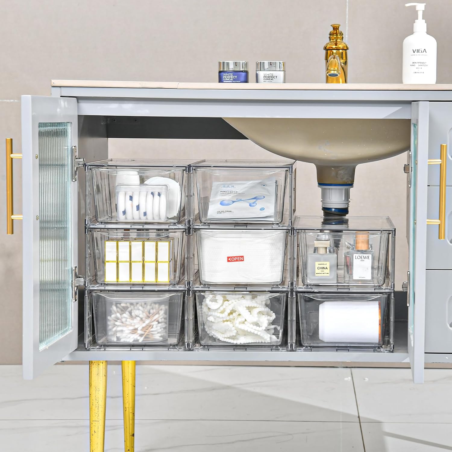 Plastic Drawers Storage, 6Pack Clear Stackable Storage Drawers, Acrylic Storage Bins with Drawers