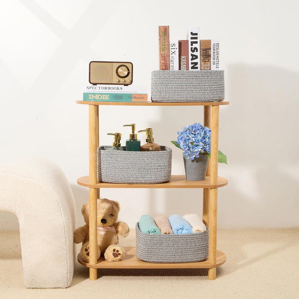 Small Storage Baskets for Organizing | Closet Organizer Bins | Shelf Toy Basket | Woven Rope