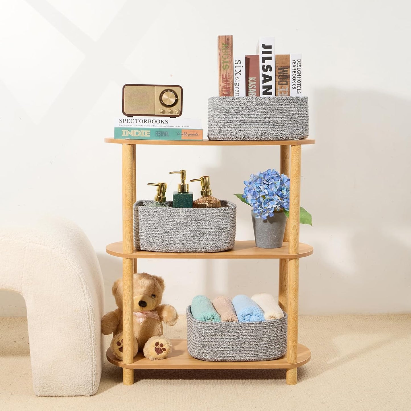 Small Storage Baskets for Organizing | Closet Organizer Bins | Shelf Toy Basket | Woven Rope