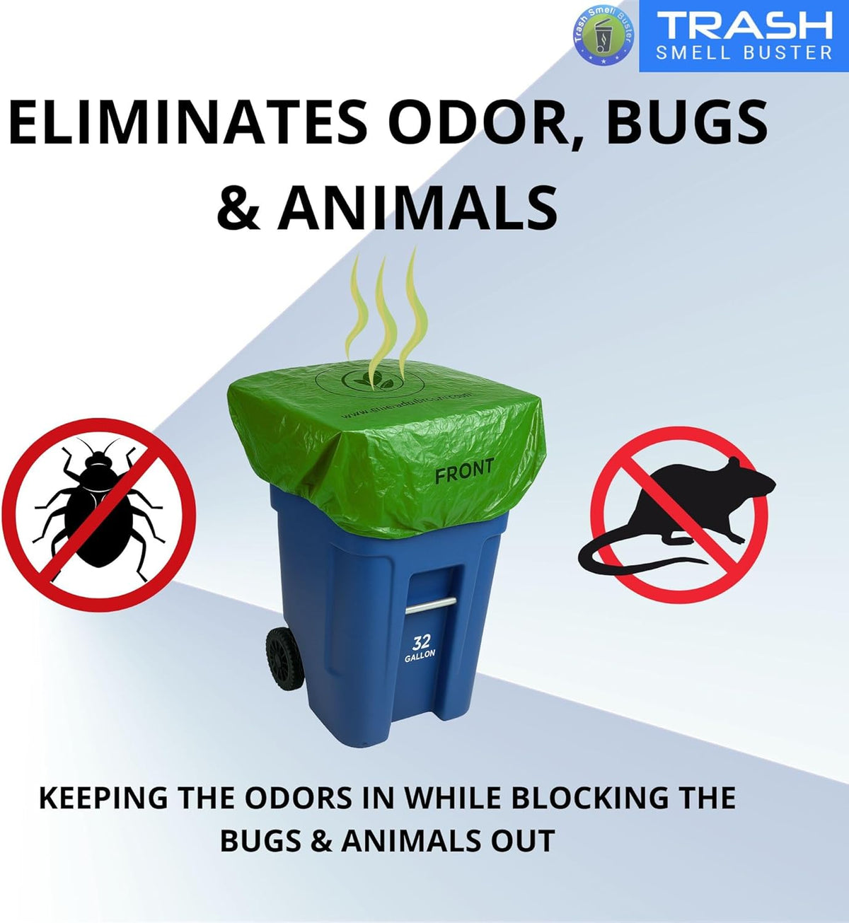 Outdoor Trash Can Cover Biodegradable Odor Eliminating Bag with Elastic Band Lemon Scented Durable