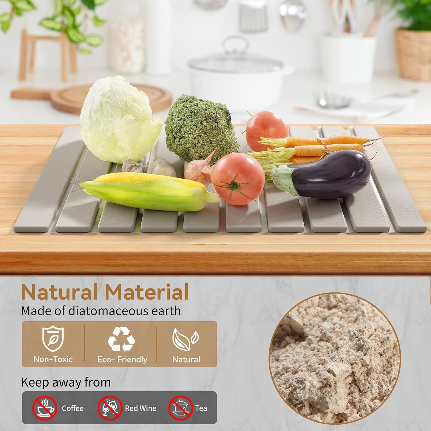 Stone Dish Drying Mats for Kitchen Counter-23.6''x15.3'' Foldable Quick Dry Stone Mat