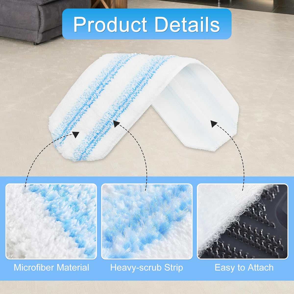 Mop Replacement Pads Compatible with O-Cedar H2prO Flat Mop System, 3 Pack Microfiber Mop Heads