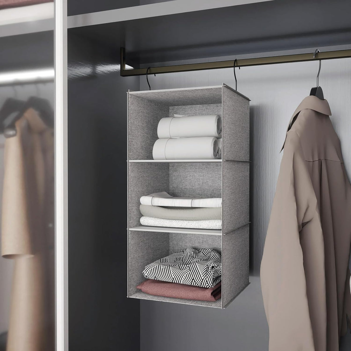 Hanging Closet Organizer, Easy Mount Collapsible 3-Shelf Camper Closet Wardrobe Hanging Storage