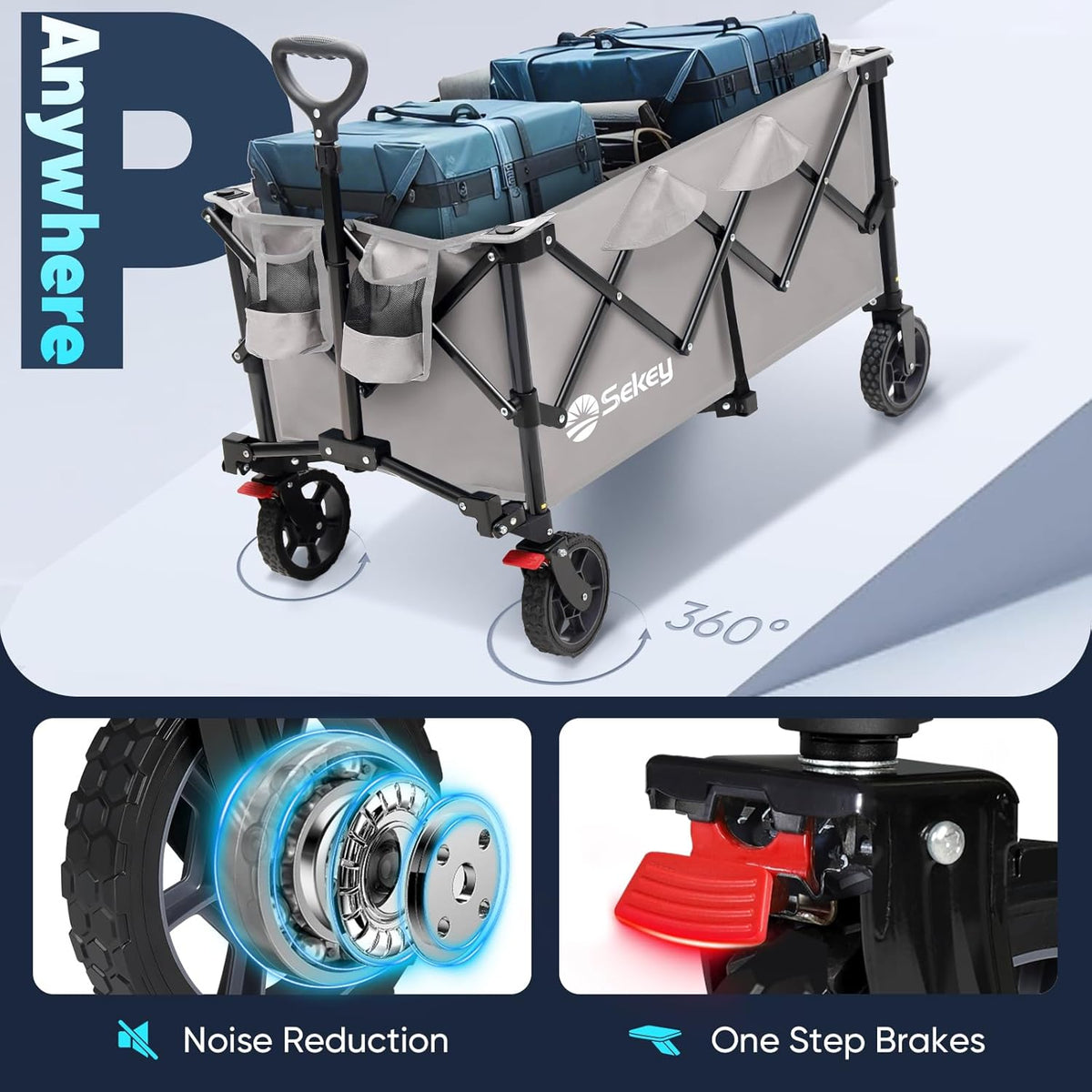 Sekey Collapsible Foldable Wagon with 330lbs Weight Capacity, Heavy Duty Folding Wagon Cart with