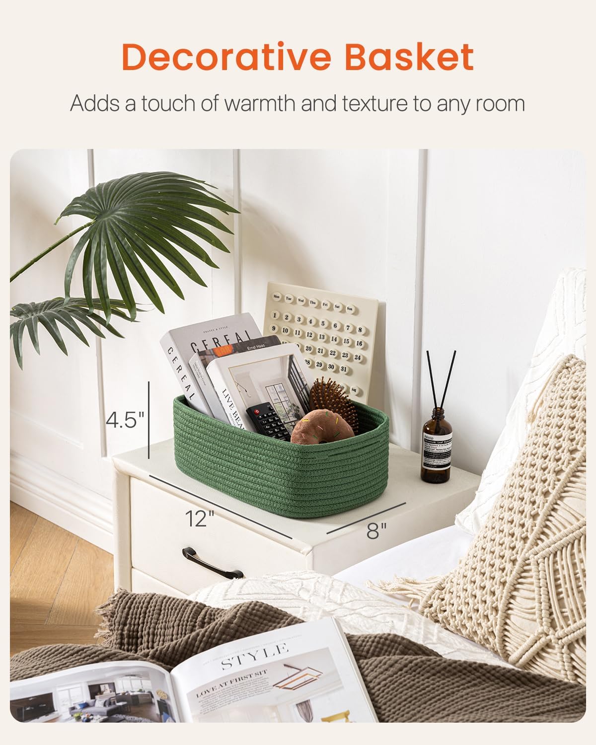 Small Woven Basket, 12 x 8 x 4.5 Inches, Storage Basket for Organizing, Cute Small Rope Shelf