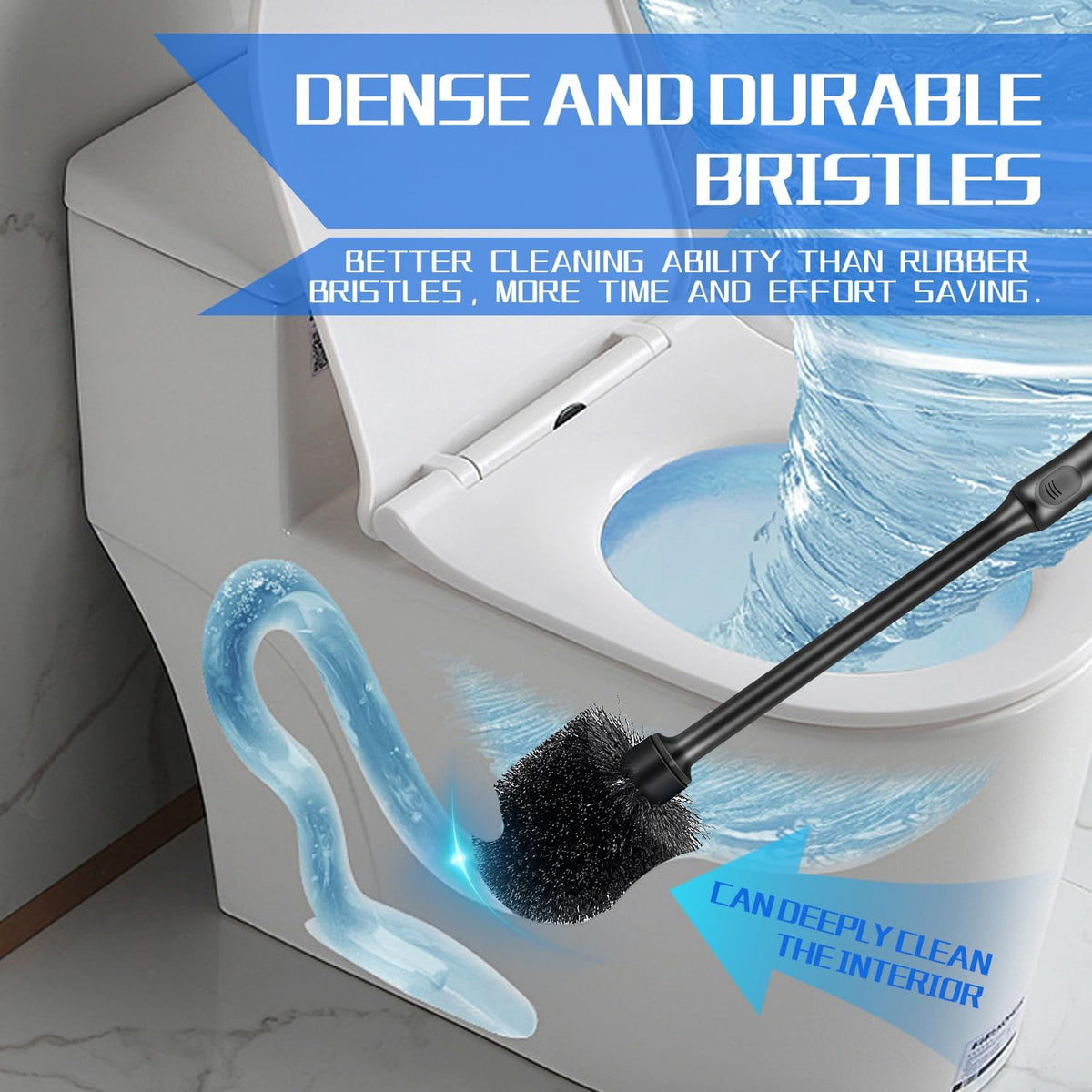Toilet Brush and Holder 2 Pack with Long Handle - Non-Slip Grip Toilet Bowl Brush Set for Deep