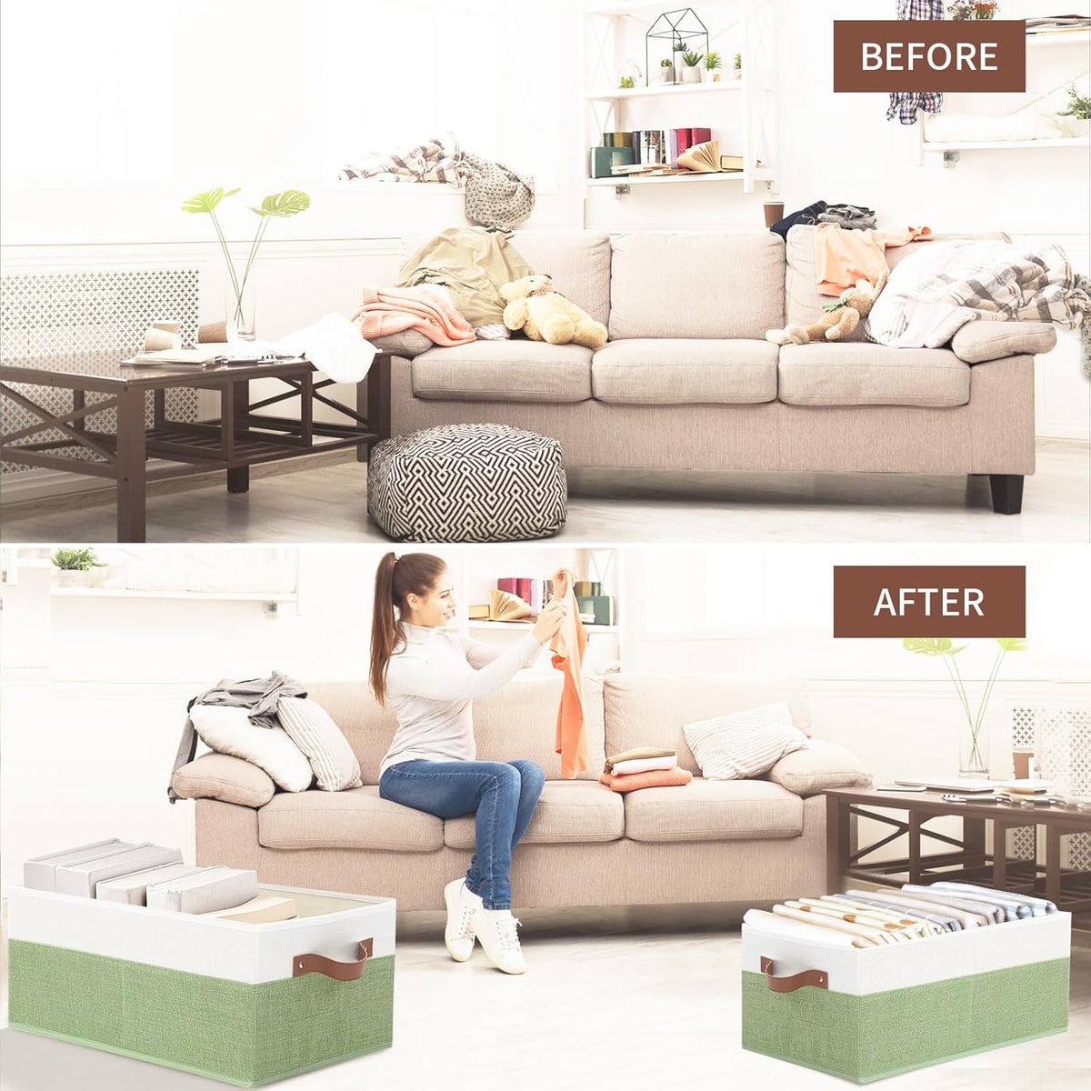 3 Pack Large Capacity Storage Bins Closet Organizer for Shelves, Fabric Closet Storage Baskets