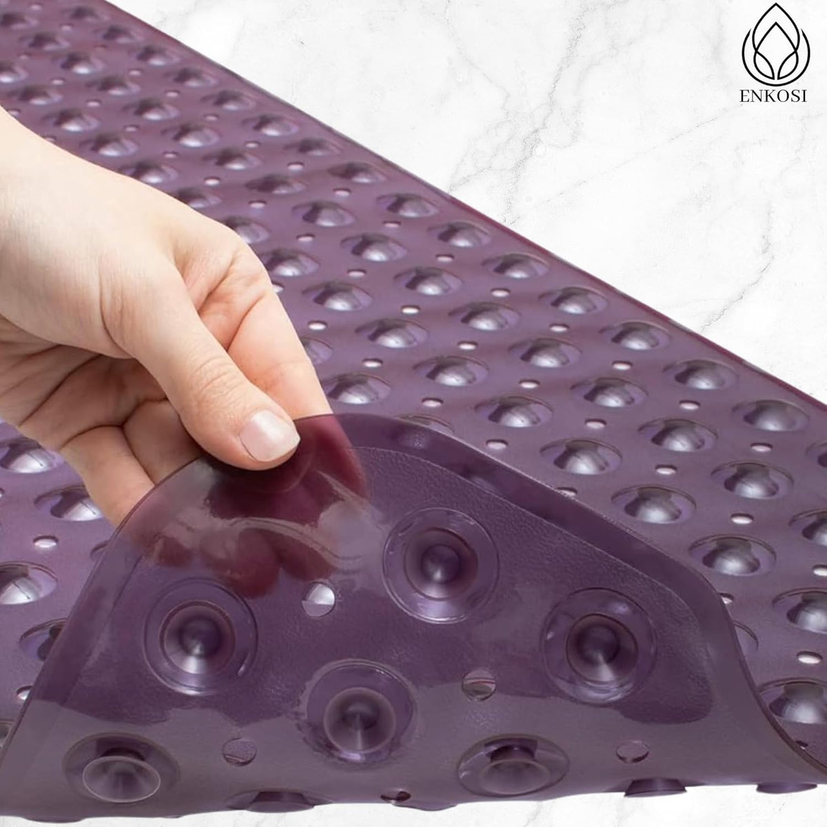 ENKOSI Bath Mat – 40 x 16 Inch Long Non-Slip Bathtub & Shower Mat with Suction Cups – Large PVC