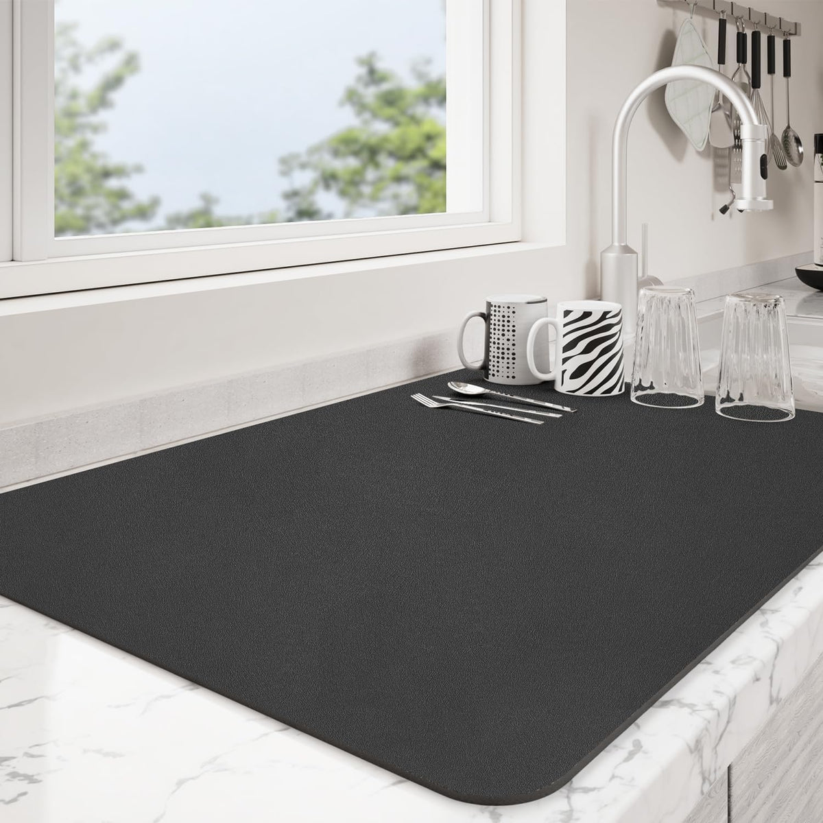 Dish Drying Mat for Kitchen Counter | Coffee Bar Mat for Countertops | Heat Resistant Drainer Mat
