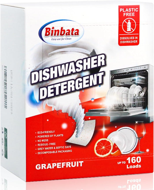 Eco Dishwasher Detergent Sheets Up To 160 Loads, Grapefruit Scent Plastic Free Dishwashing Soap