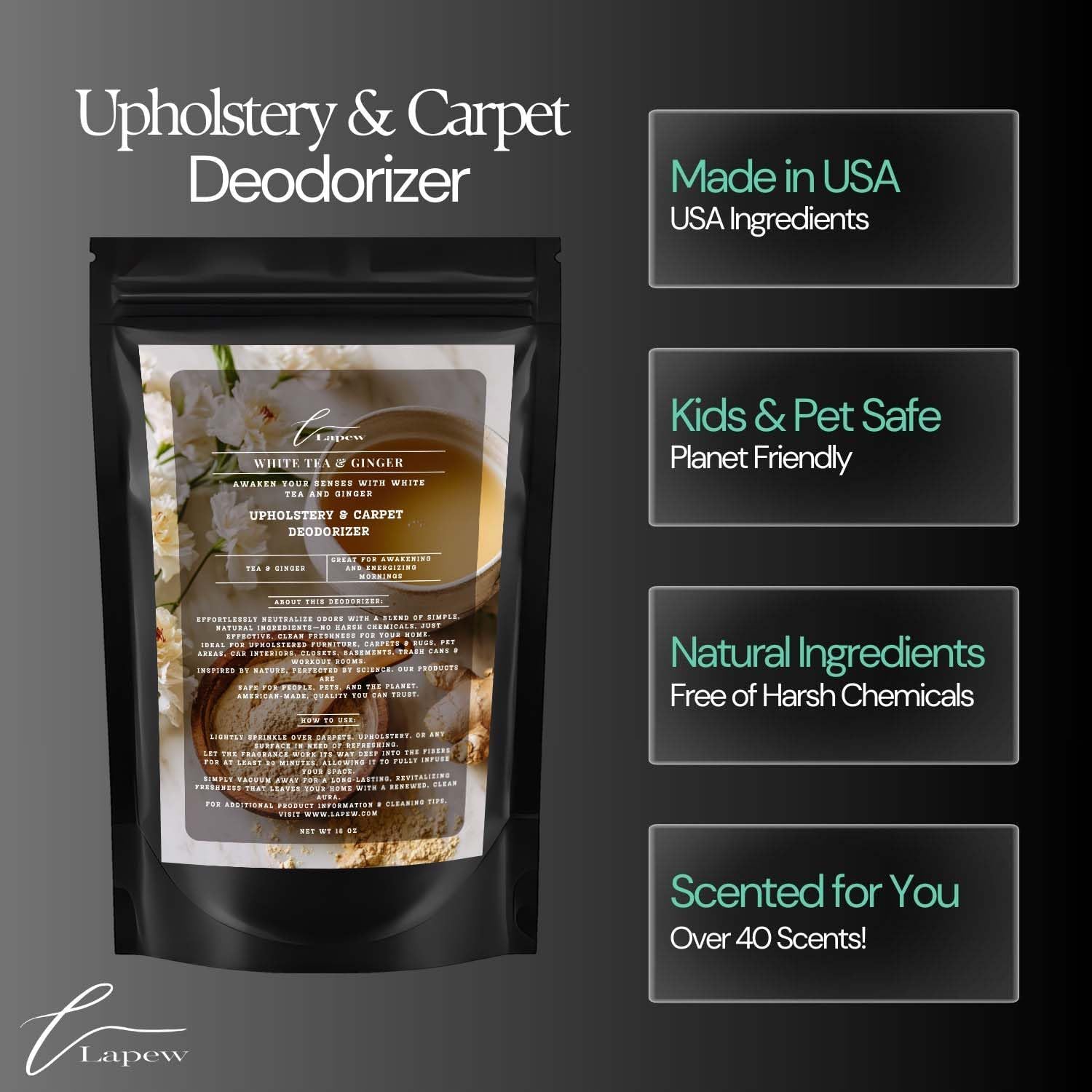 White Tea & Ginger Carpet Freshener Powder: Powerful Odor Eliminator for Home, Upholstery