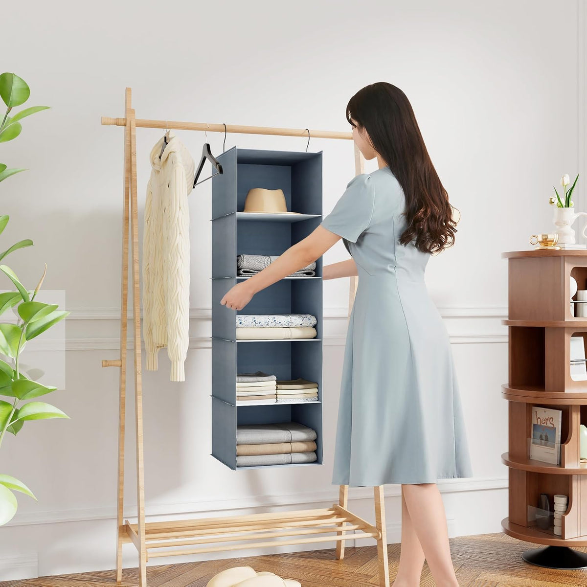 Hanging Closet Organizer 5-Shelf, Easy Mount Foldable Wardrobe Storage Shelves, Clothes Handbag