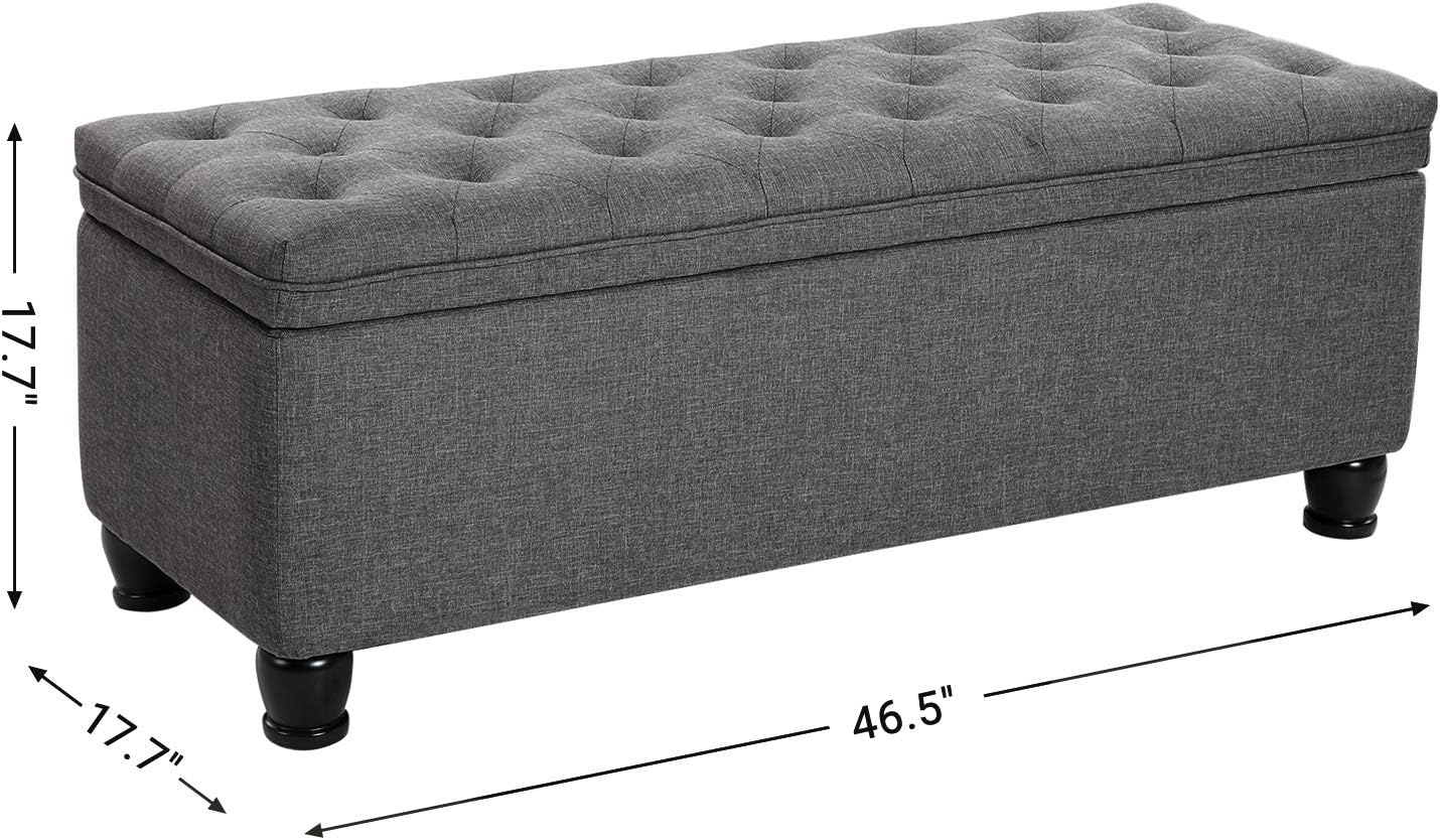 SONGMICS Storage Ottoman, Storage Bench, Tufted Entryway Bedroom Bench, 17.7 x 46.5 x 17.7 Inches