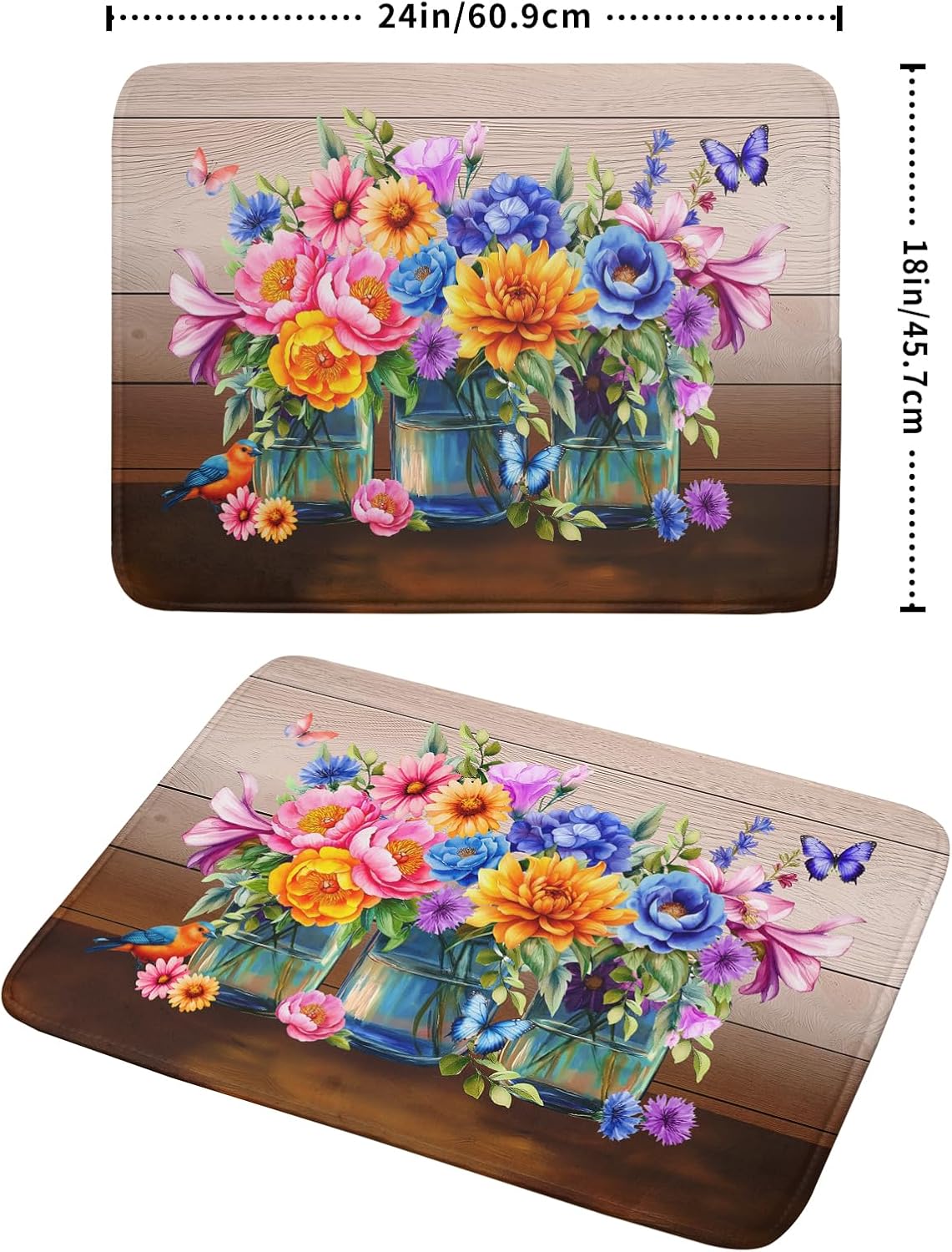 Spring Flowers Dish Drying Mat for Kitchen Counter 18x24in Vintage Plants Colorful Floral Kitchen