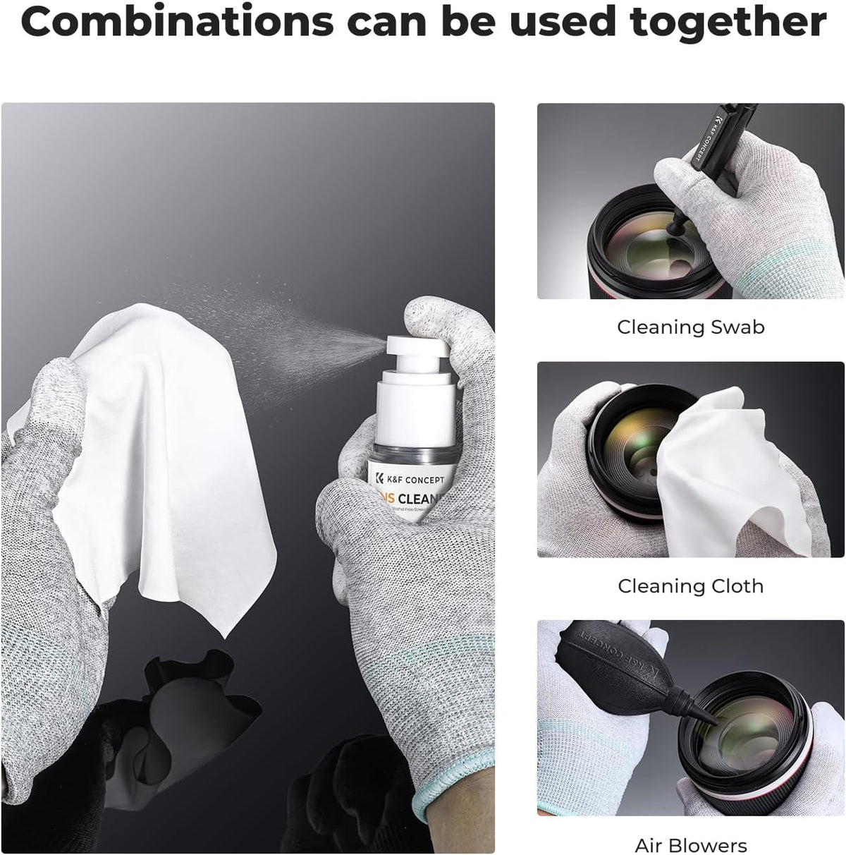 K&F CONCEPT Spray and Microfiber Lens Cleaner Care Kit, Non-Flammable Camera Lens Cleaner and