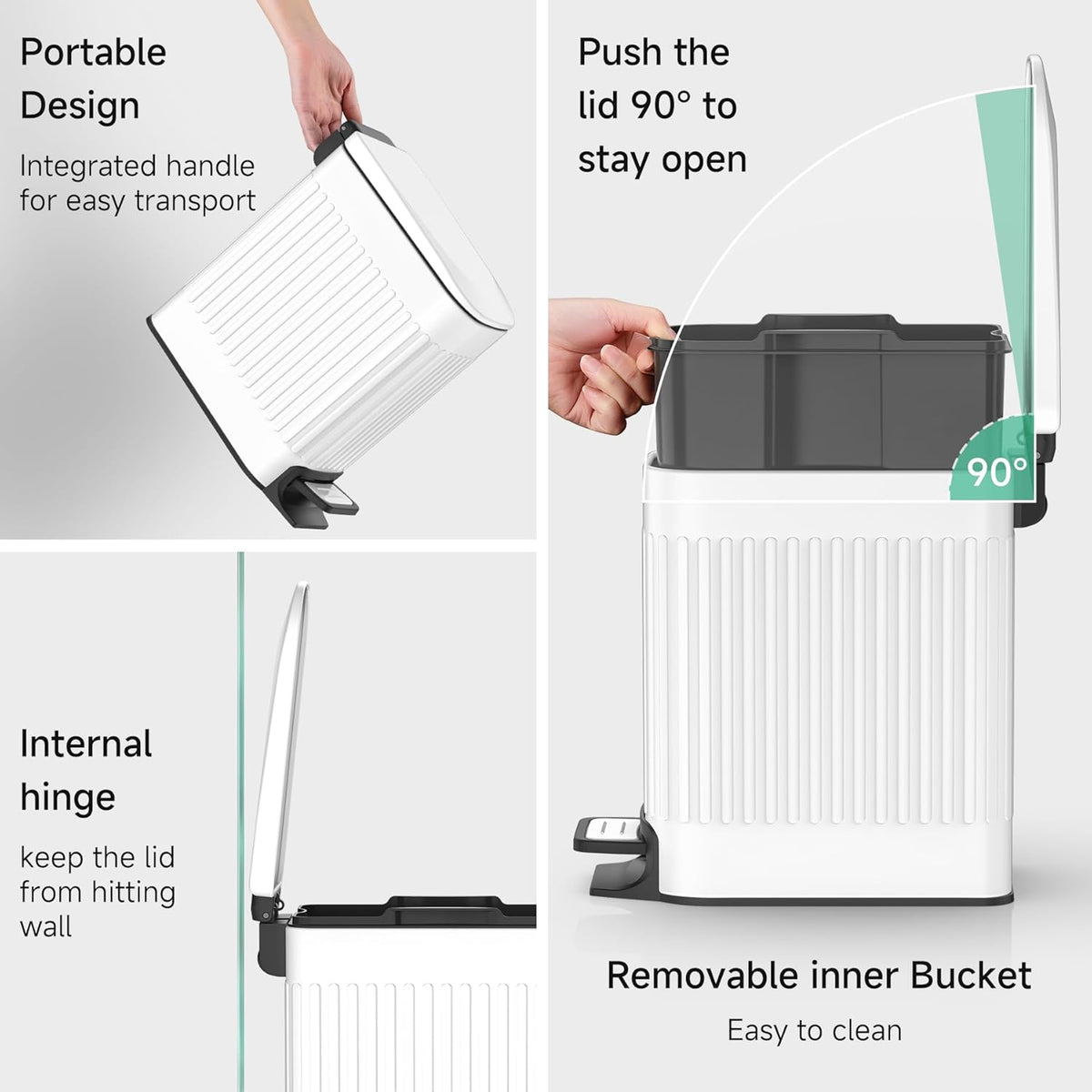 TIPGO Slim Bathroom Trash Can with Lid Soft Close, Step Pedal, 6 Liter / 1.6 Gallon Stainless Steel
