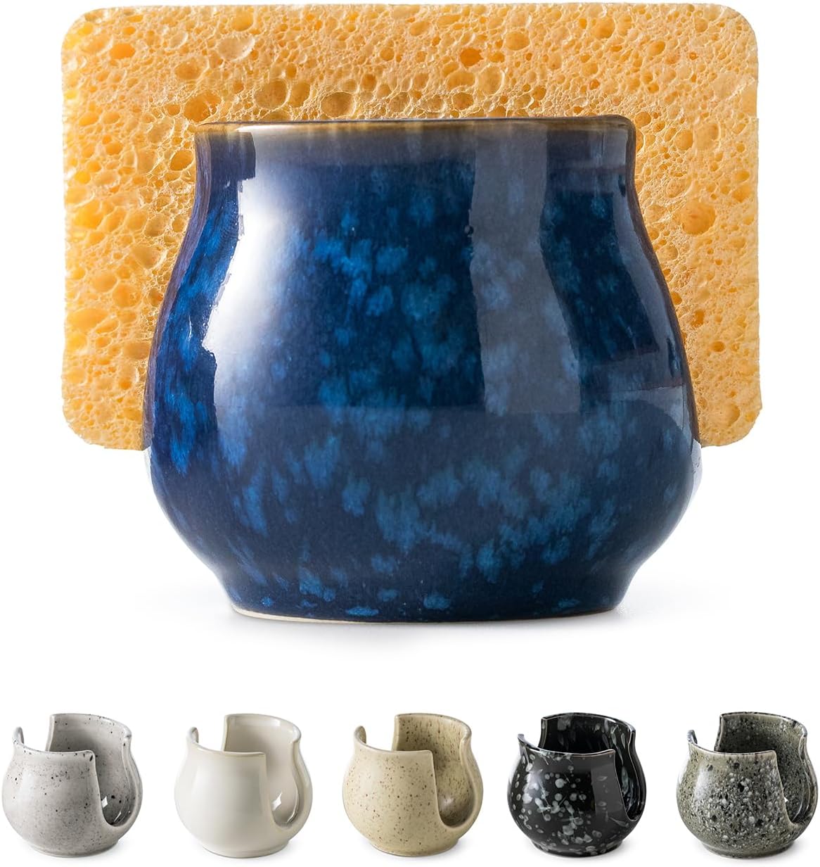 Ceramic Sponge Holder, Kitchen Sink Scrubby Caddy Organizer Dish Sponge Dish Rack for Scrubbers