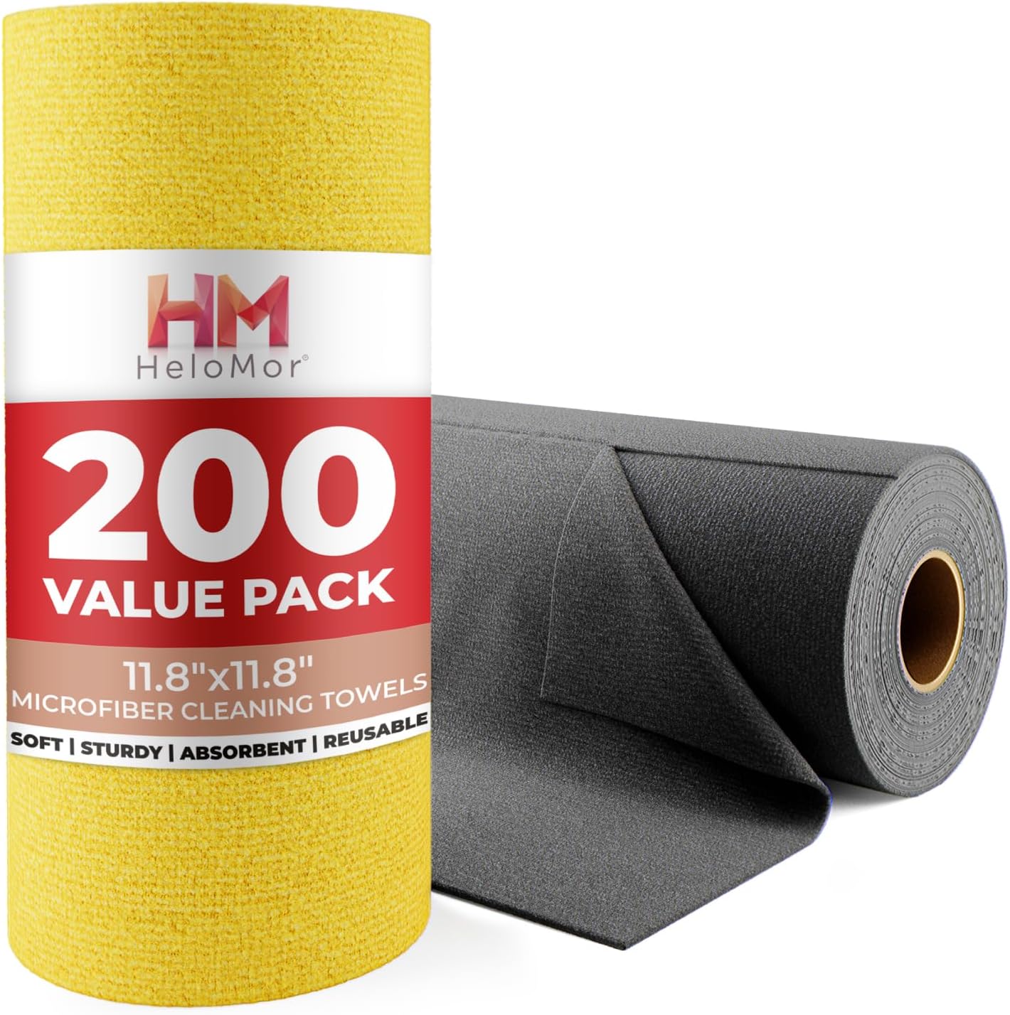 200 Pack Microfiber Cleaning Cloth Roll - Tear Away Reusable Paper Towels Washable, 11.8" Ultra