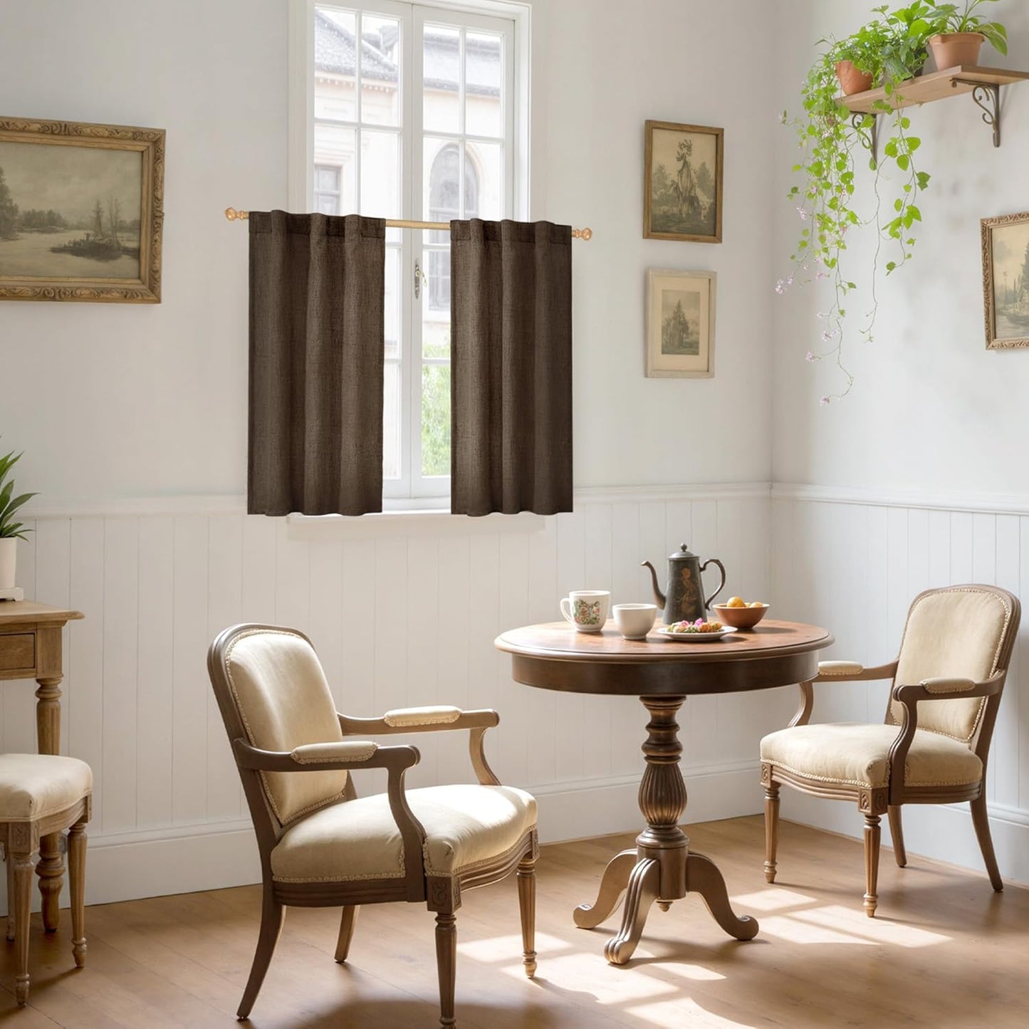 YoungsTex Brown Linen Curtains 40 Inch Length for Small Window, Chocolate Light Filtering Drapes
