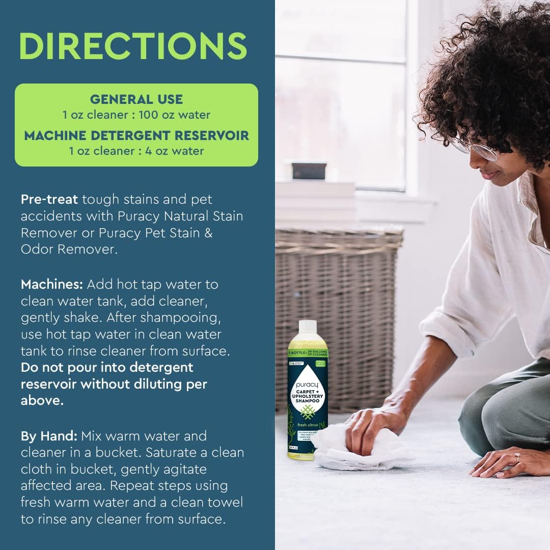 Puracy Professional Carpet Cleaner Machine Detergent, 4x Concentrated Upholstery Cleaner, Natural