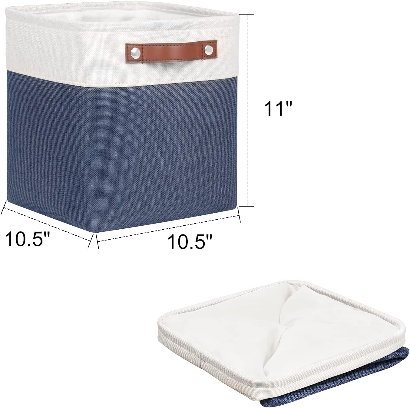 Univivi Fabric Cube Bins Set of 4 Storage Baskets with PU Handles for Home Closet Foldable Storage