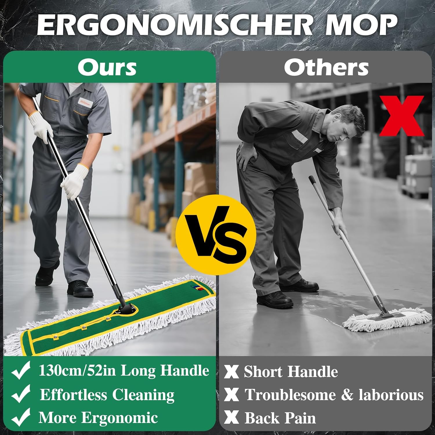 42" Commercial Dust Mop for Floor Cleaning, MASTERTOP Large Flat Mop with Long Handle, Sweeping