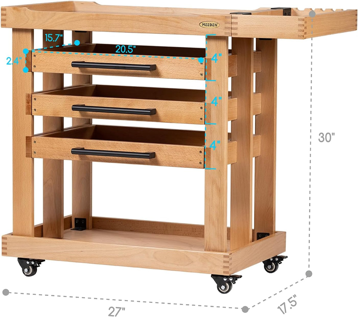 MEEDEN Art Supplies Storage Cart: 5-Tier Solid Beech Wood Utility Rolling Cart with 3 Drawers