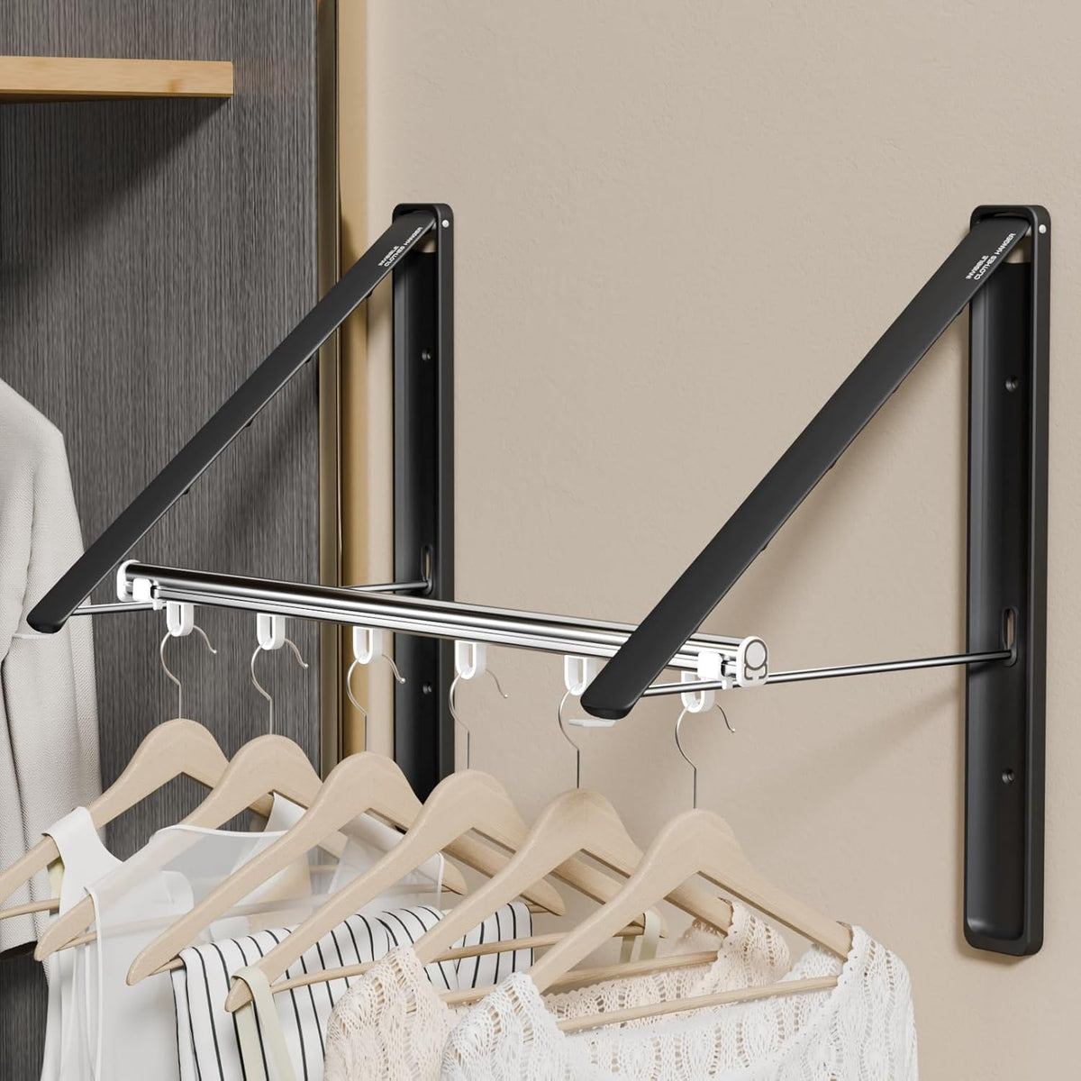 Clothes Drying Rack Retractable, Wall Mounted Clothes Hanger Rack for Laundry Room, Laundry Drying
