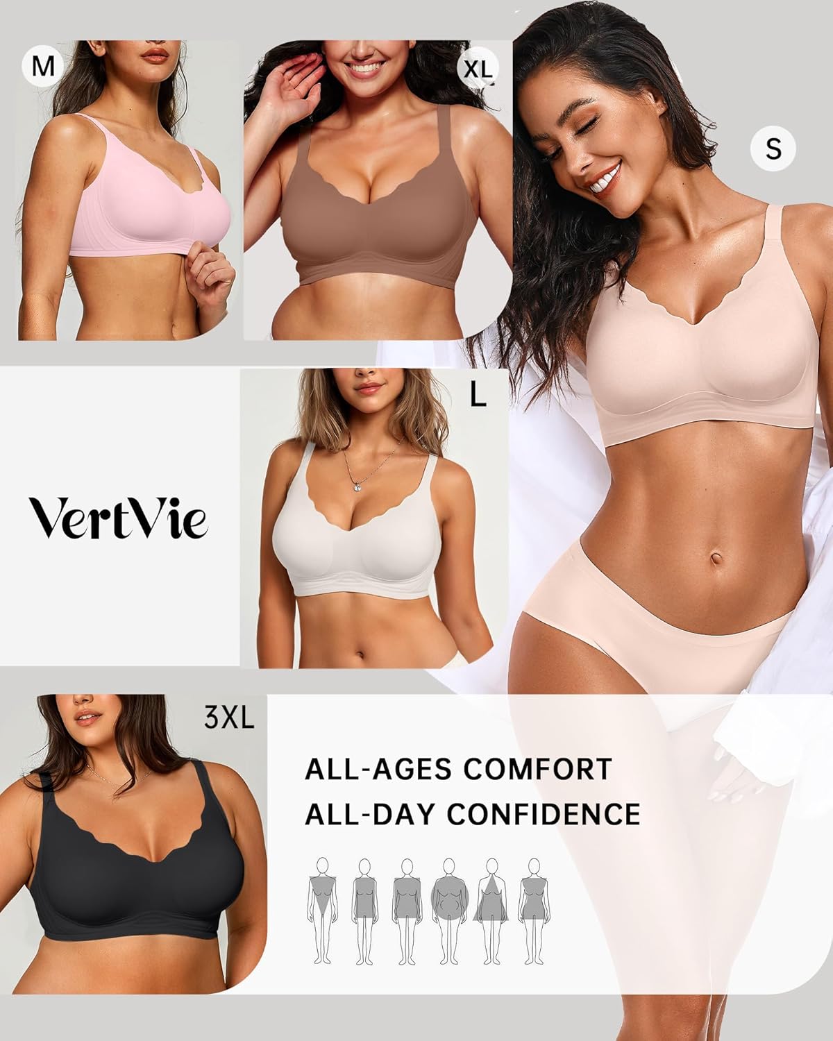 Vertvie Womens Seamless Bras No Underwire Supportive Wireless Push Up Full Coverage Bralette