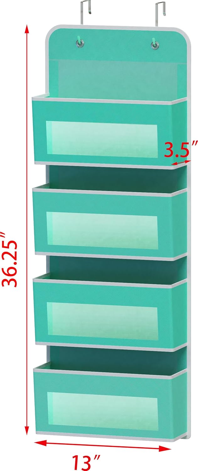 Simple Houseware 4 Clear Window Pocket Over Closet Door Storage Hanging Organizer for Bedroom