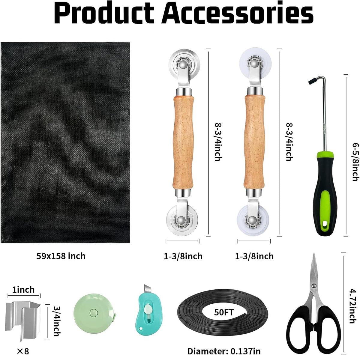 Window Screen Replacement,Screen Door Repair Kit, 59"x158" Black Window Screen Mesh,Including 50 FT