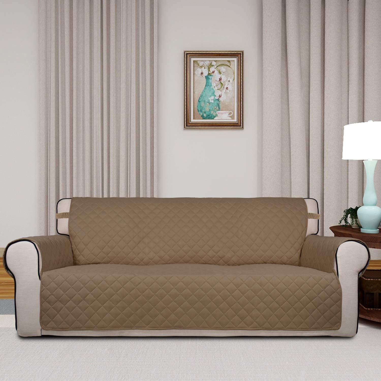 PureFit Reversible Quilted Sofa Cover, Water Resistant Slipcover Furniture Protector, Washable