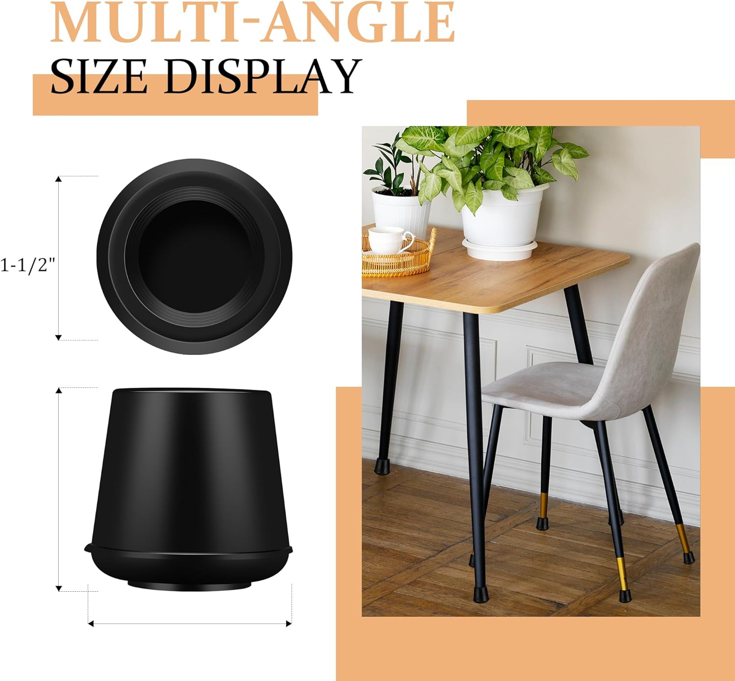 1-1/2” Round Rubber Chair Leg Tips Caps, Chair Leg Floor Protectors Furniture Legs Caps Non Slip