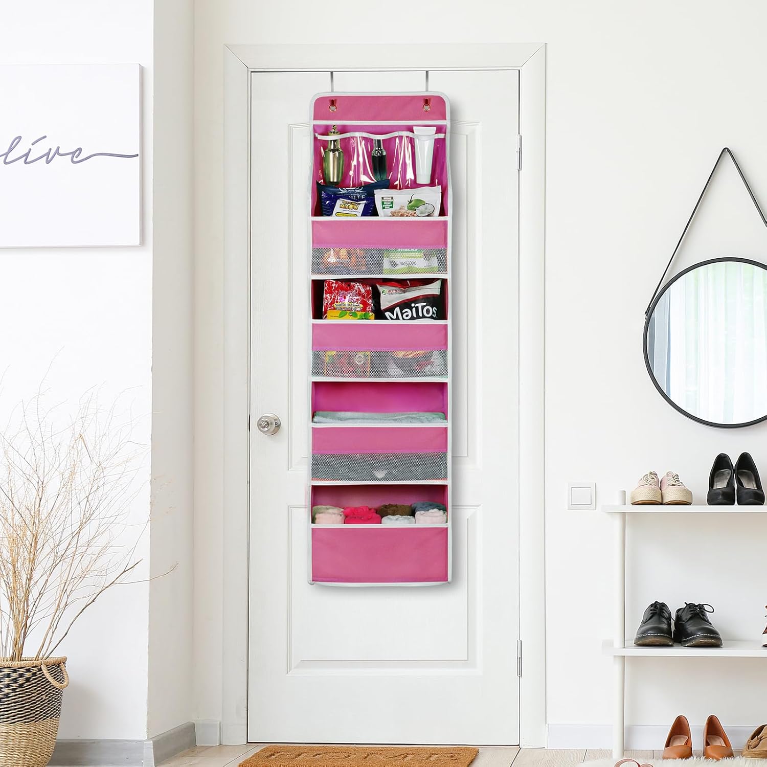 Univivi 5-Shelf Fabric Door Storage Over Door Hanging Organizer with 4 Large Pockets and 3 Small