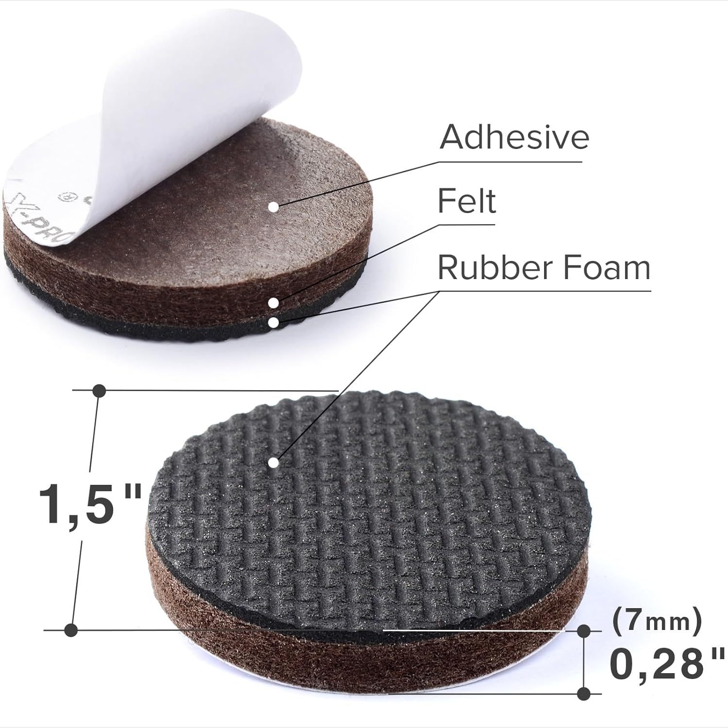 Non Slip Furniture Pads X-Protector - 8 PCS 1 1/2” - Premium Furniture Grippers - Self-Adhesive