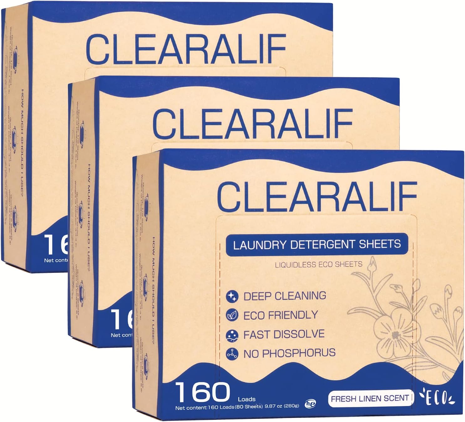 CLEARALIF Laundry Detergent Sheets (480 Loads), Fresh Linen,Great For Travel,Apartments