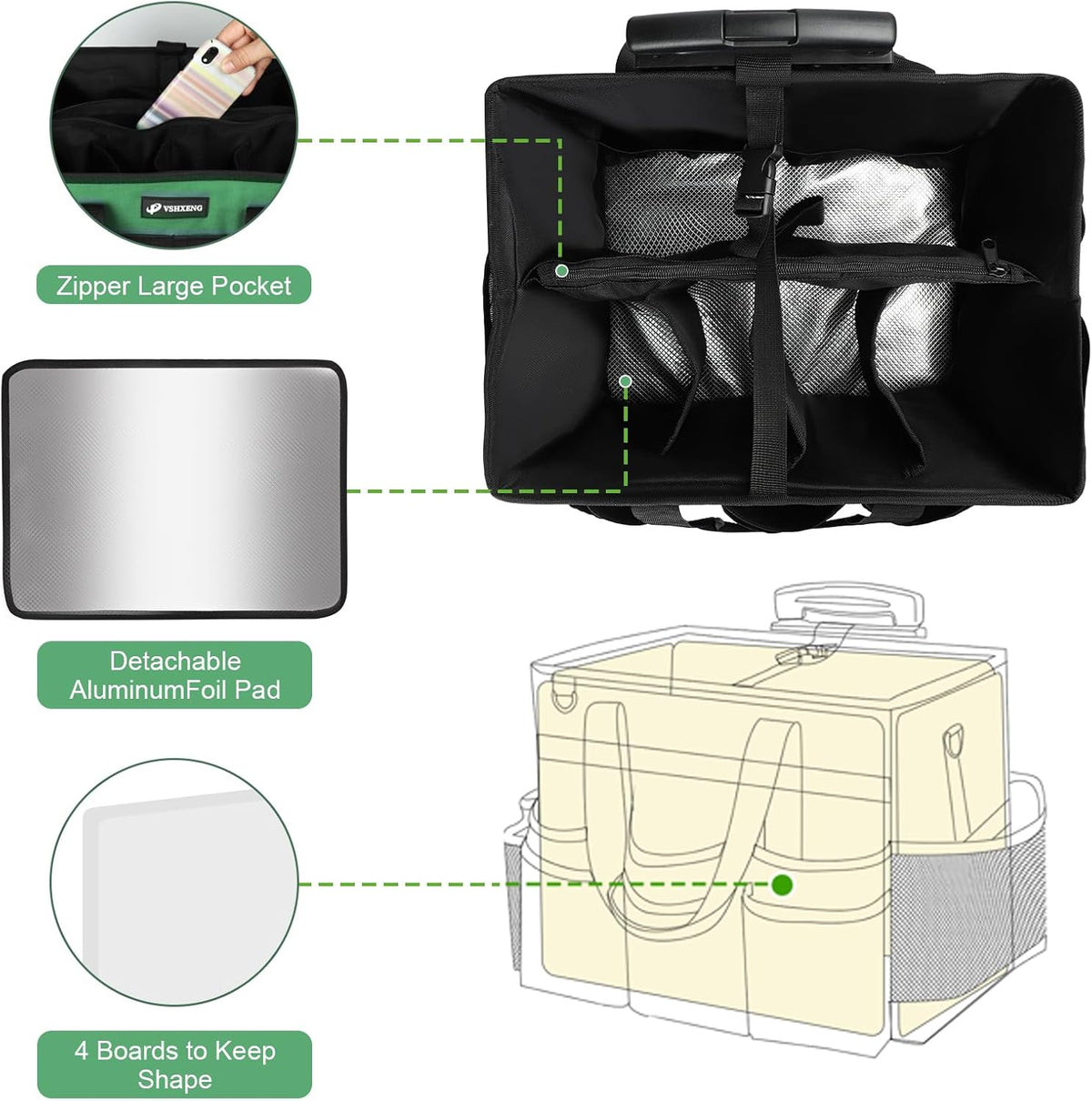 Large Rolling Cleaning Caddy Bag with Wheels, Cleaning Bag with Detachable Trolley, Cleaning Bags