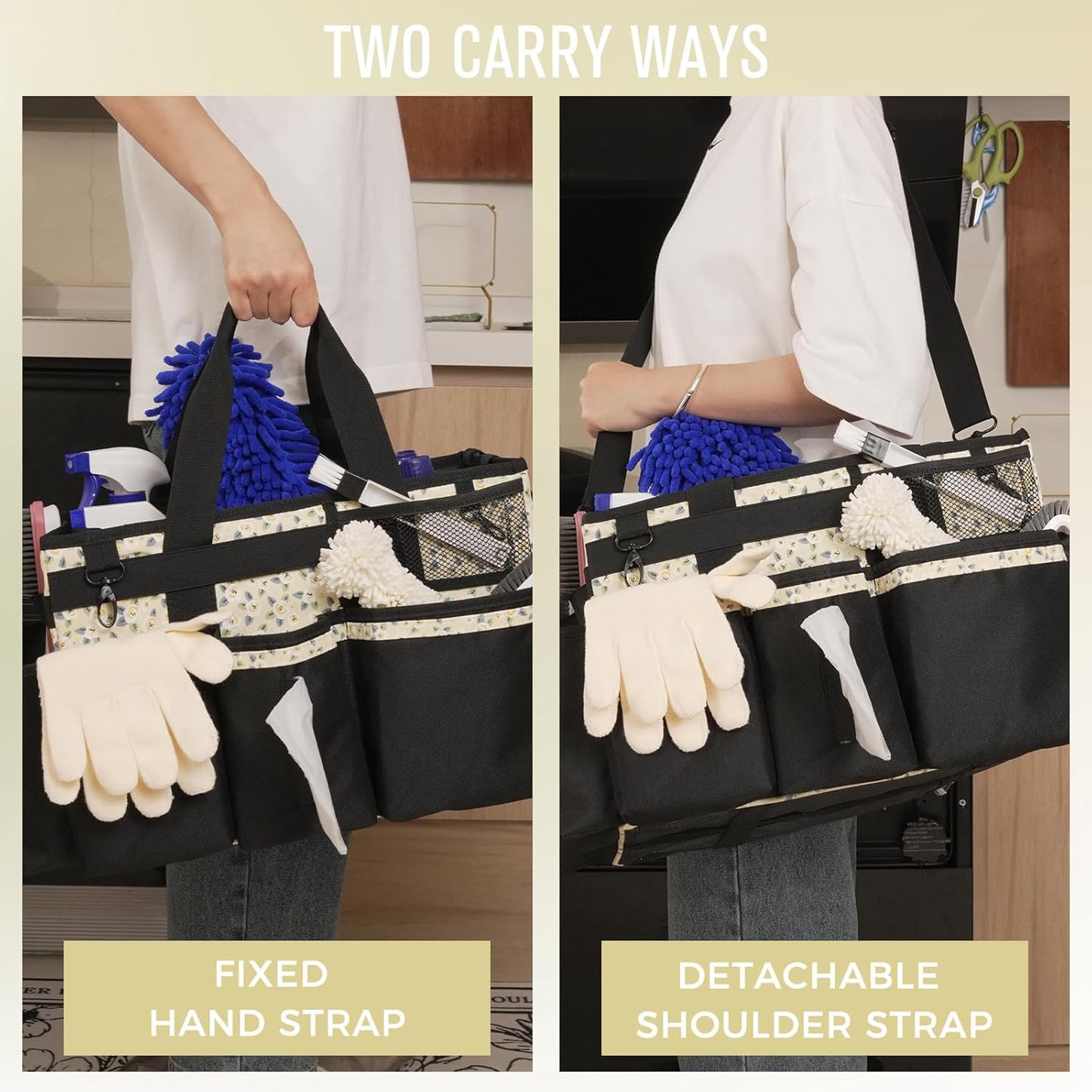 Wearable Cleaning Caddy, Cleaning Caddy Supplies Organizer with Handle & Shoulder Straps for