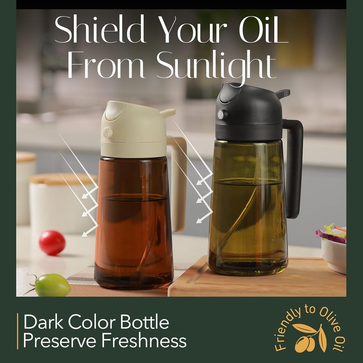 YARRAMATE 16oz/470ml Light-Blocking Dark Oil Sprayer for Cooking, 2 in 1 Olive Oil Dispenser Bottle