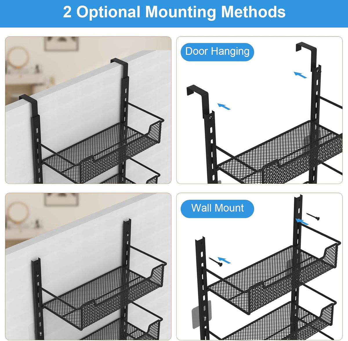 12.3" W Narrow Over the Door Pantry Organizer, 6-Tier Over the Door Organizer with Adjustable
