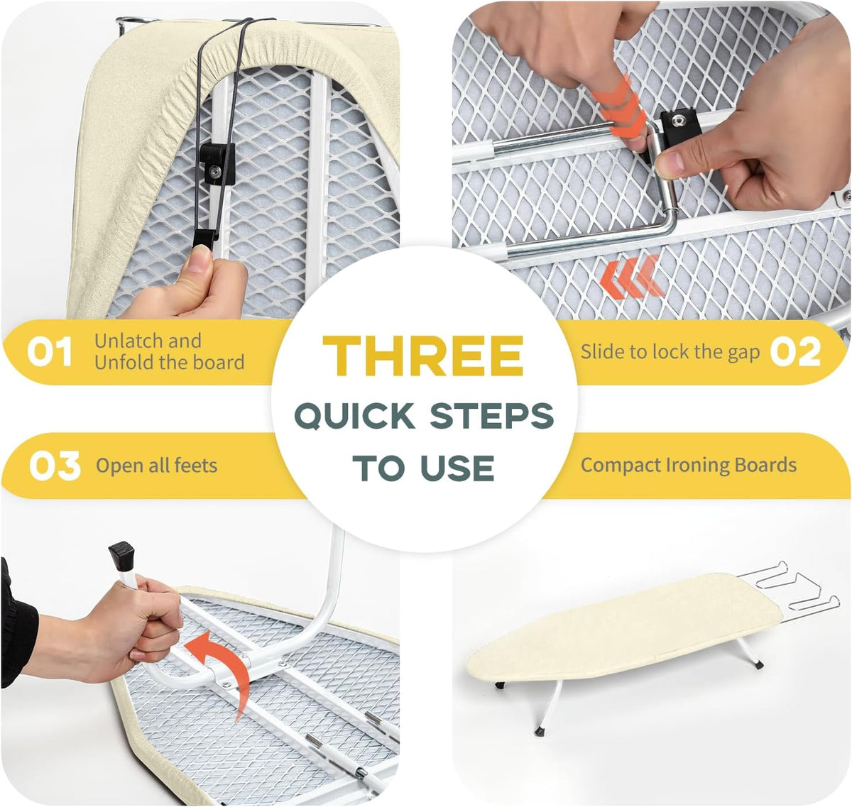 Metal Small Ironing Board Tabletop 31x12, RAINHOL Countertop Mini Iron Board Foldable with Cotton