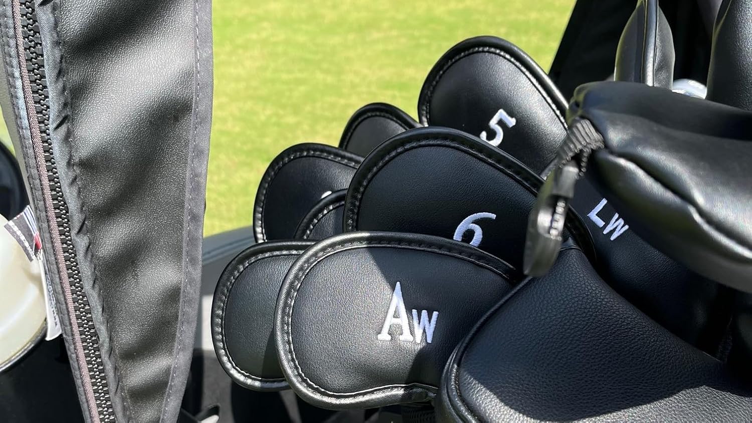 Premium Magnetic Leather Iron and Wedge Golf Club Head Covers | Set of 10 | Fits Most Clubs |