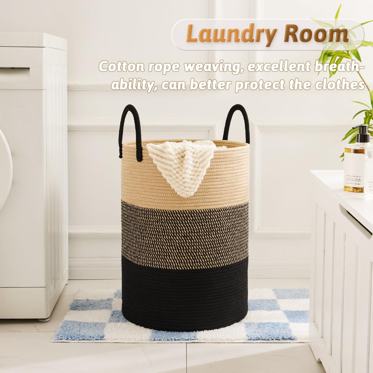 Laundry Basket,Woven Cotton Rope Laundry Hamper,60L for Decorative Storage of Dirty Clothes,Toys