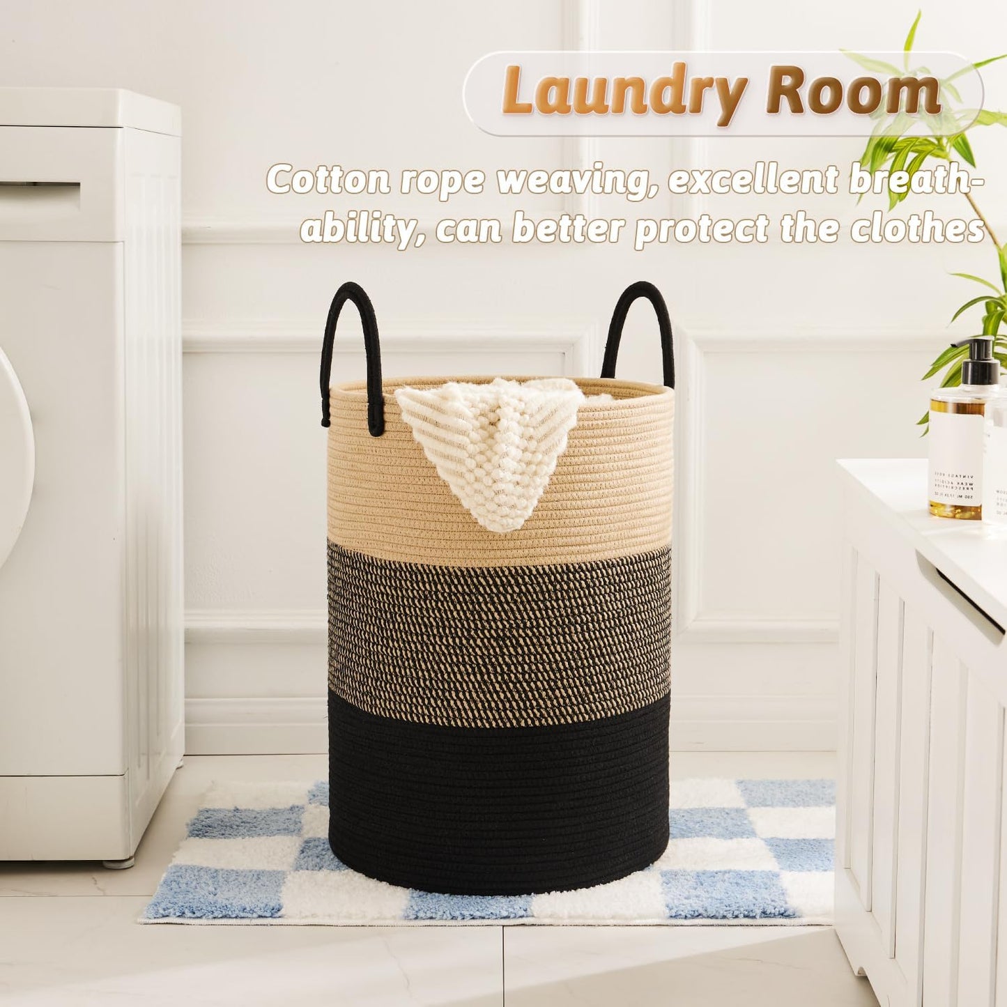 Laundry Basket,Woven Cotton Rope Laundry Hamper,40L for Decorative Storage of Dirty Clothes,Toys