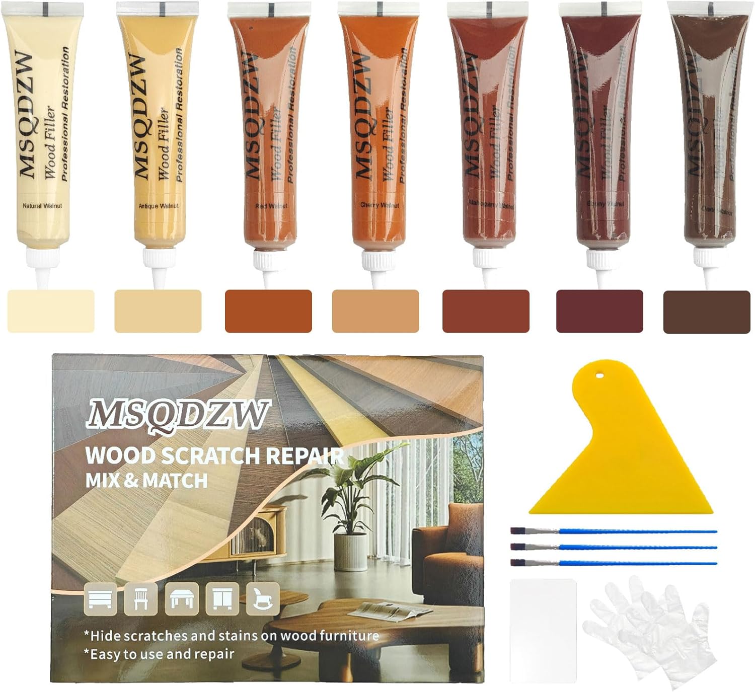 Wood Repair Kit, 13Pcs Wood Fillers, Furniture Repair Kit Scratch Cover for Wood Cracks, Stains