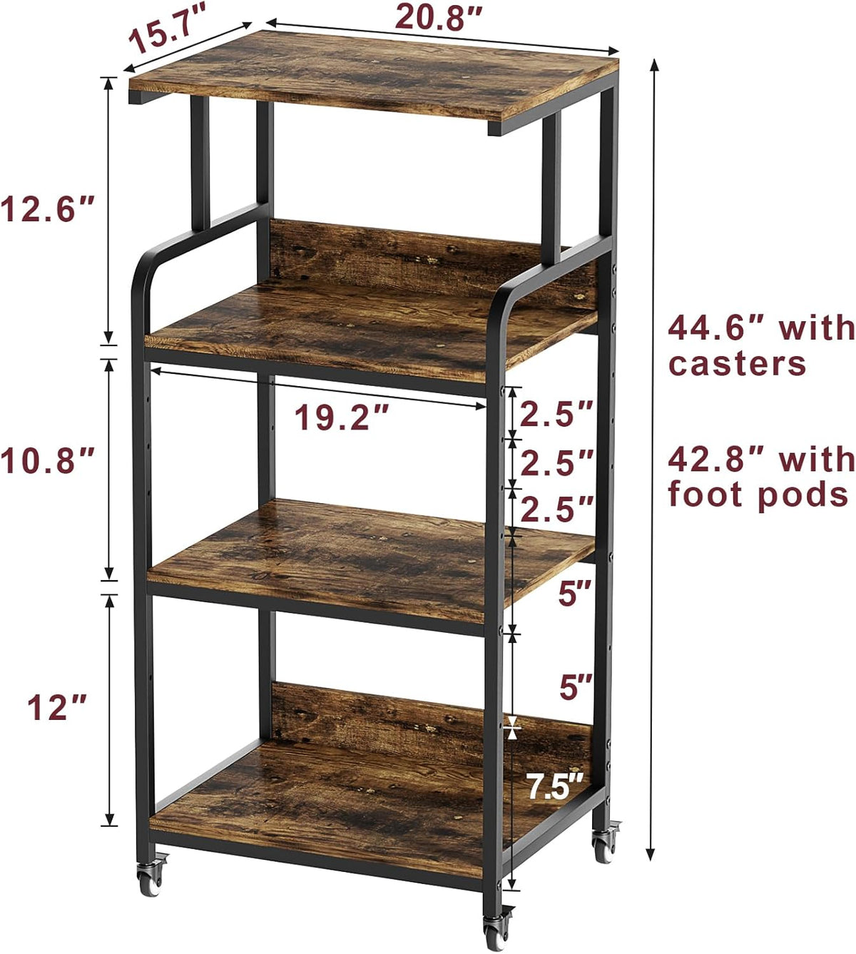 4 Tier Printer Stand with Storage Shelf, Large Tall Printer Table for Home Office, Movable Printer