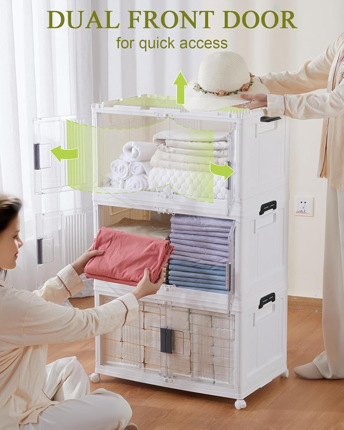 OlarHike 76QT Lockable Storage Bins with Lids - Folding Storage box with Doors and Wheels