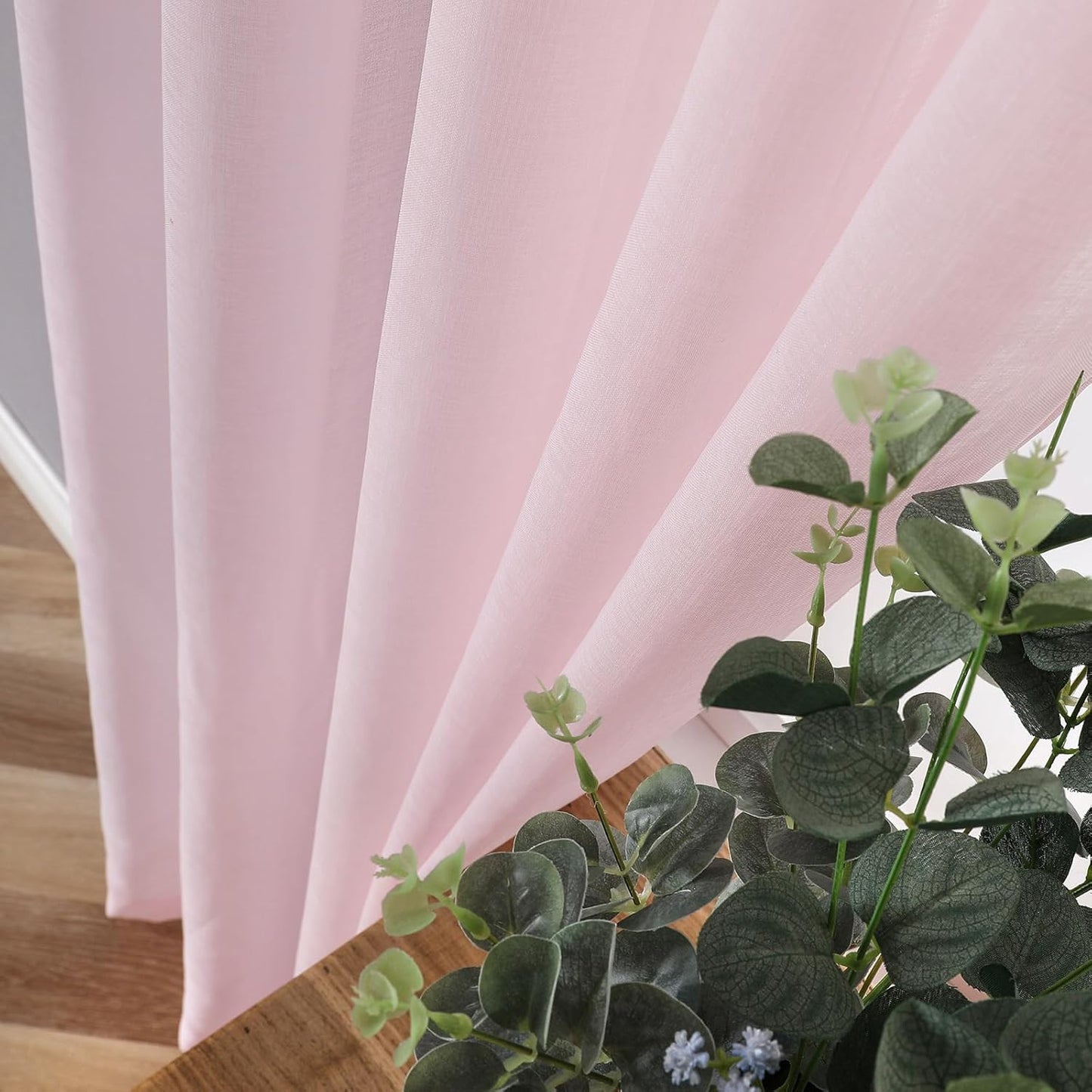 Tollpiz Short Sheer Curtains Living Room Linen Textured Curtain Sheers Light Filtering Voile Rod