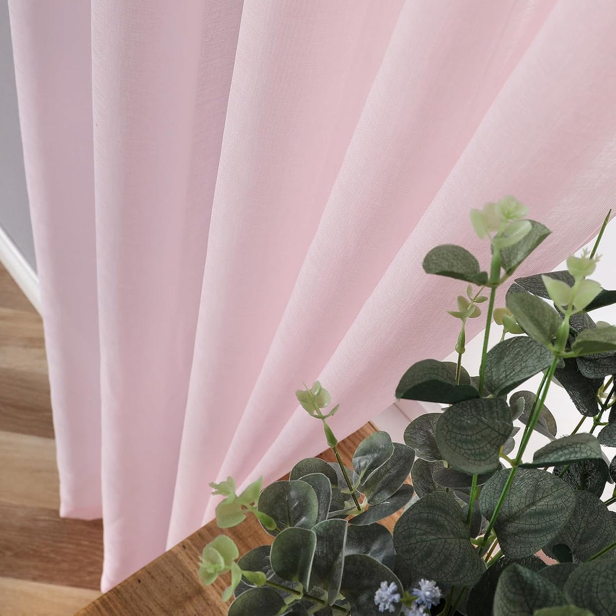 Tollpiz Short Sheer Curtains Living Room Linen Textured Curtain Sheers Light Filtering Voile Rod